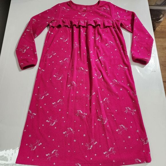 Carter's Girls Magenta Pink Silver Unicorns Pajama Nightgown Size 6-7 - Picture 1 of 8